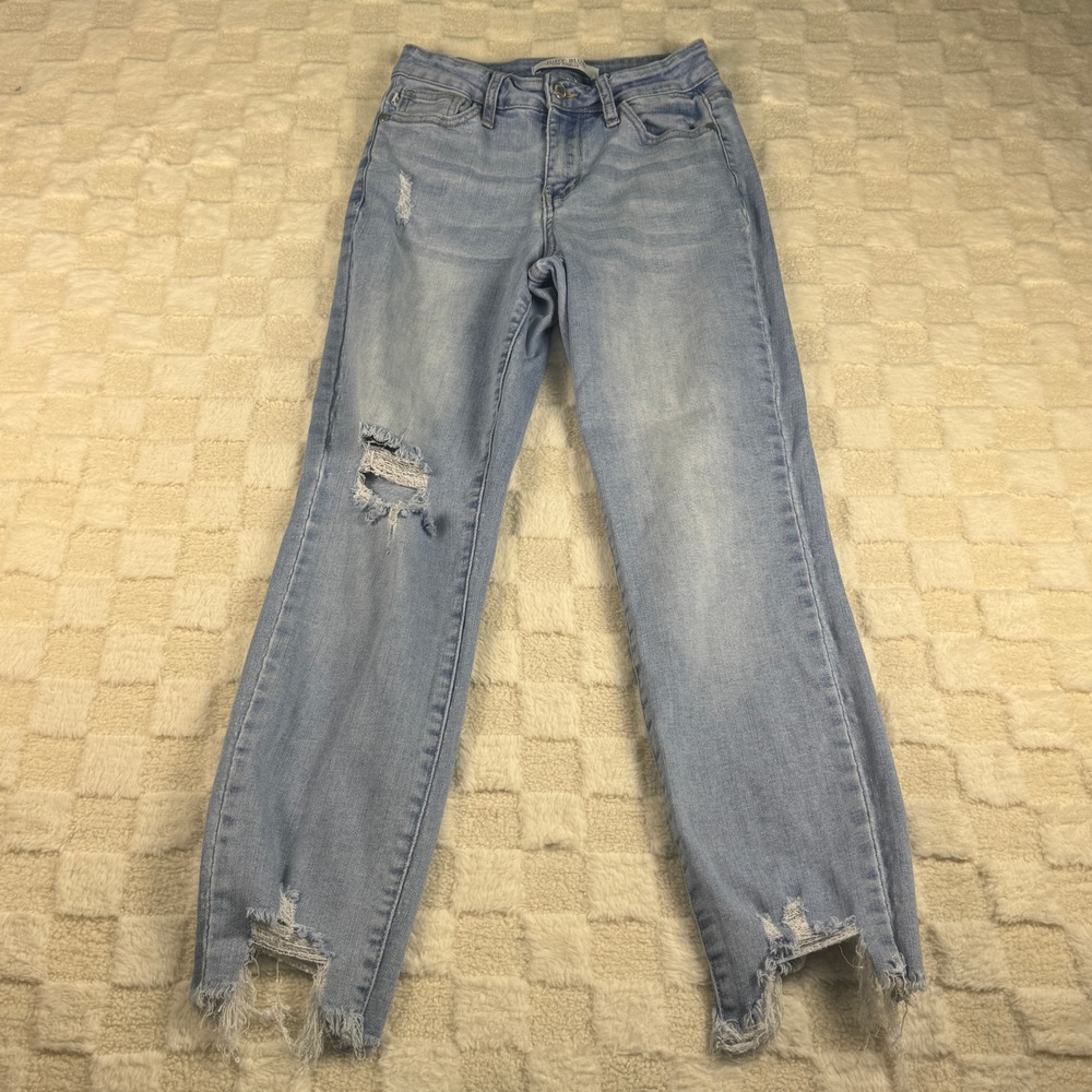 Judy Blue Distressed Boyfriend Fit Jeans Light Wash Raw Hem Size 0/24 Distressed